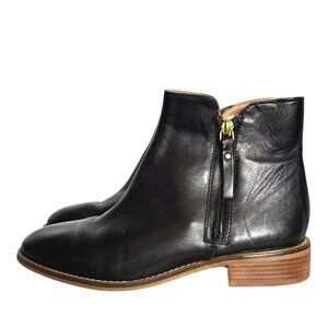 CREVO Eileen Ankle Boots 7.5 Black Leather Minimalist Low 1" Heel Zip Booties